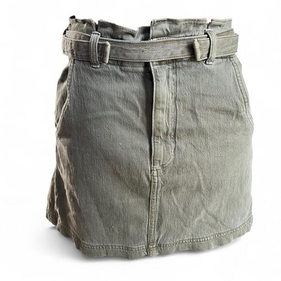 American Eagle Khaki Green Denim Mini Skirt With Belt And Paper Bag Waist - Picture 1 of 8
